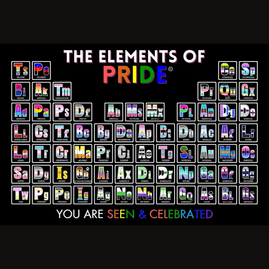 The Elements of Pride periodic table. Visit our website to learn more!